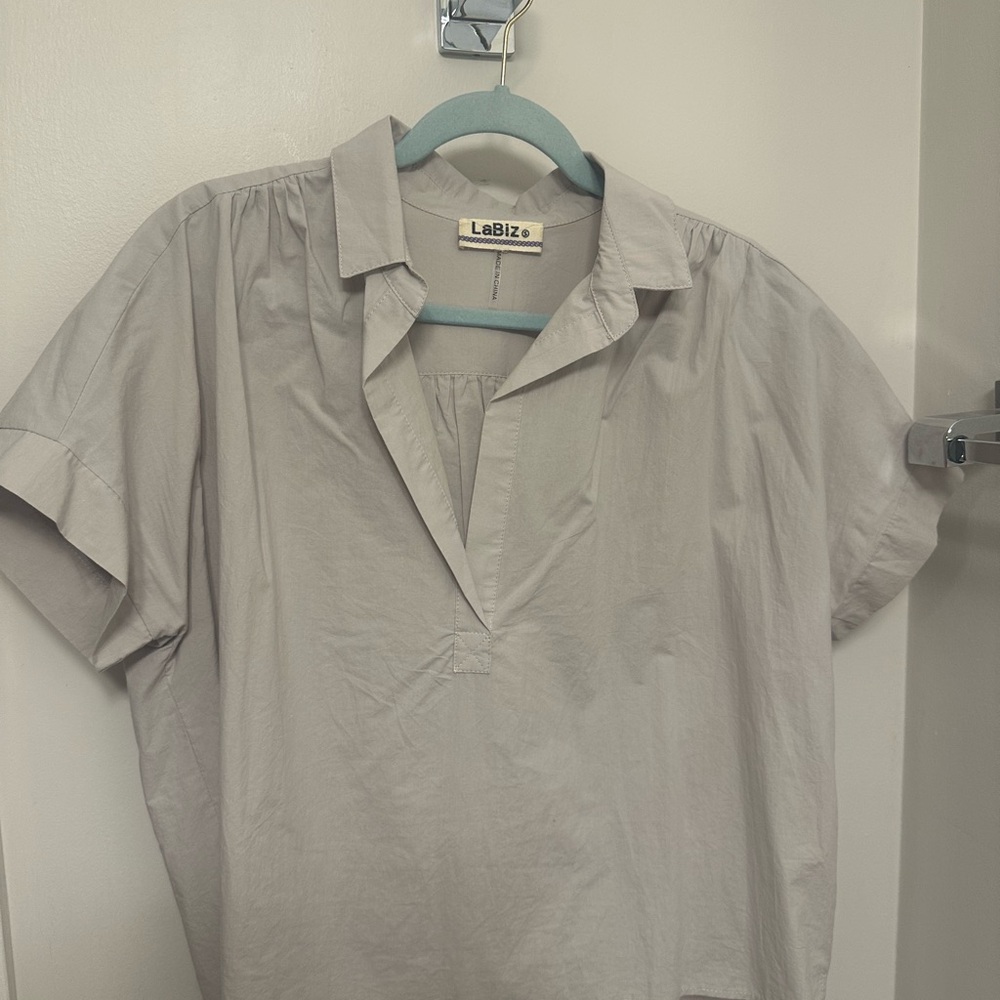 Gray Blouse Crisp Cotton Long Sleeve